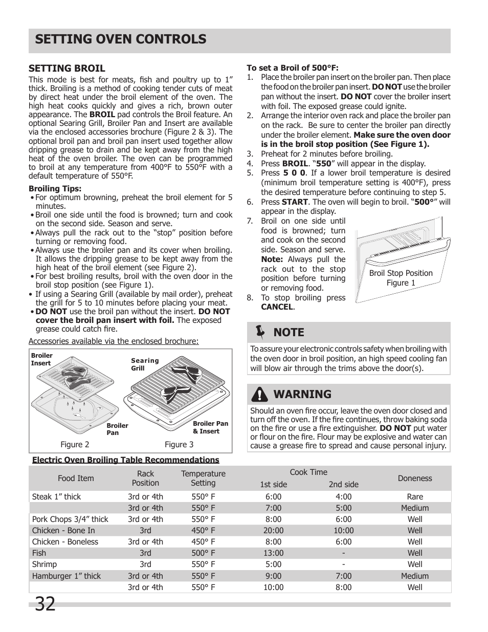 Setting oven controls, Warning | FRIGIDAIRE 318205149 User Manual | Page 32 / 44