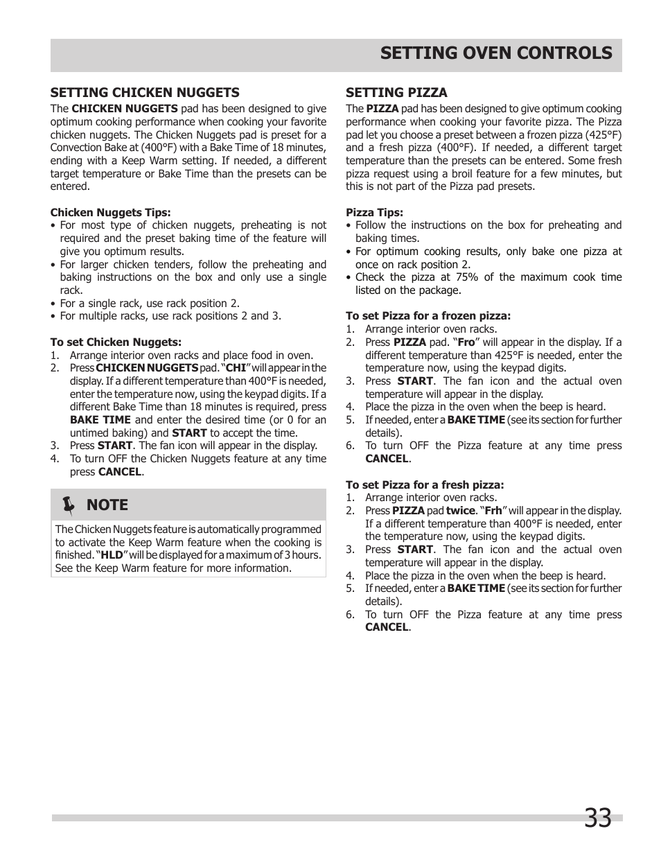 Setting oven controls | FRIGIDAIRE 318205149 User Manual | Page 33 / 44