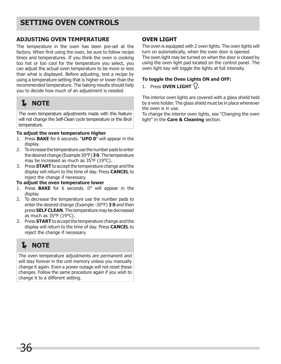 Setting oven controls | FRIGIDAIRE 318205149 User Manual | Page 36 / 44