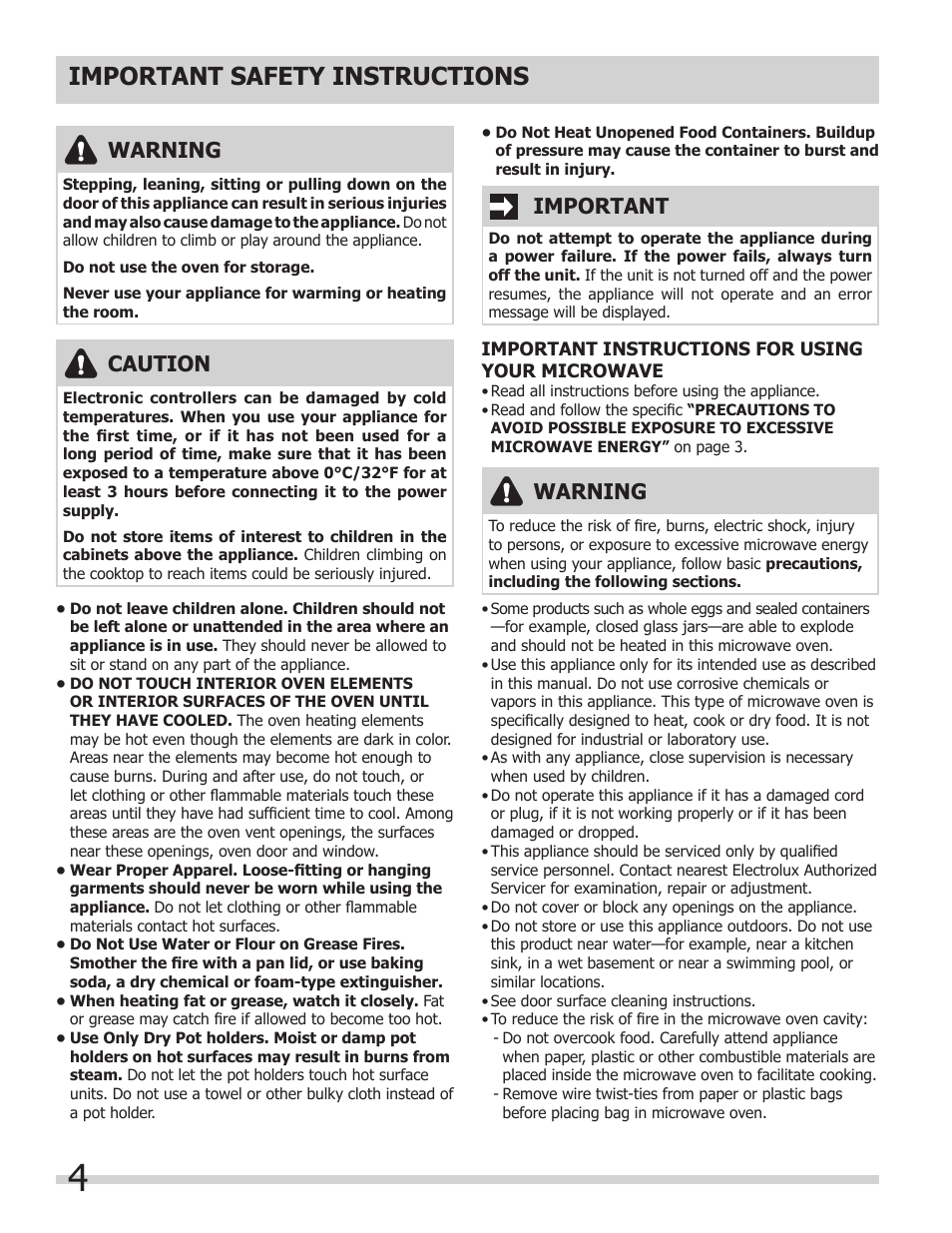 Important safety instructions, Important, Warning | Caution | FRIGIDAIRE 318205149 User Manual | Page 4 / 44