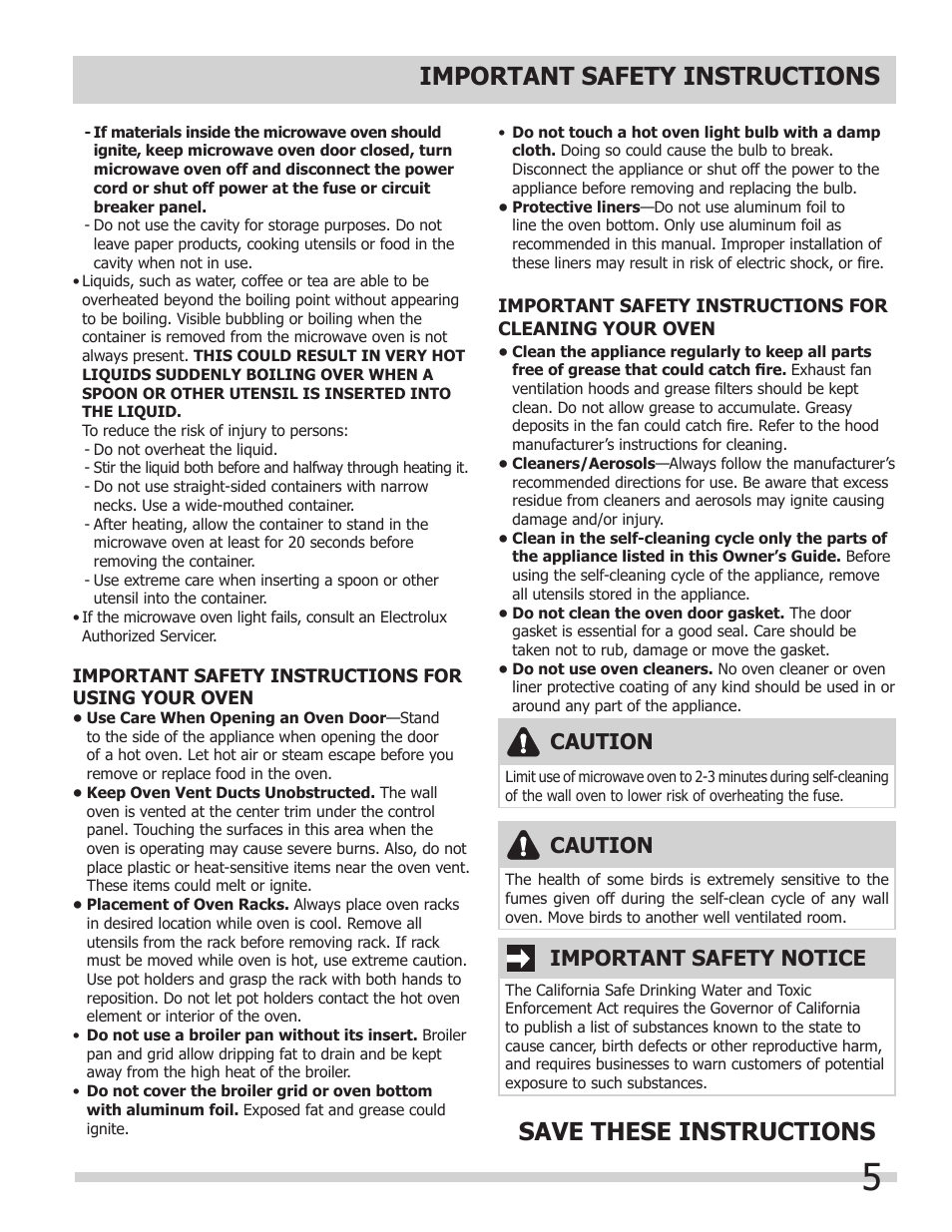 Caution, Important safety notice | FRIGIDAIRE 318205149 User Manual | Page 5 / 44