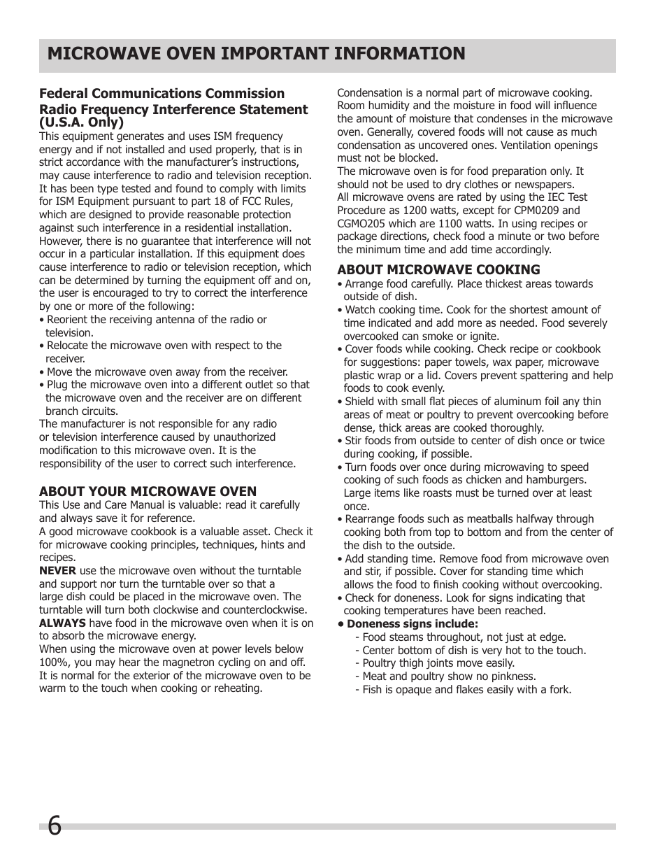 Microwave oven important information | FRIGIDAIRE 318205149 User Manual | Page 6 / 44