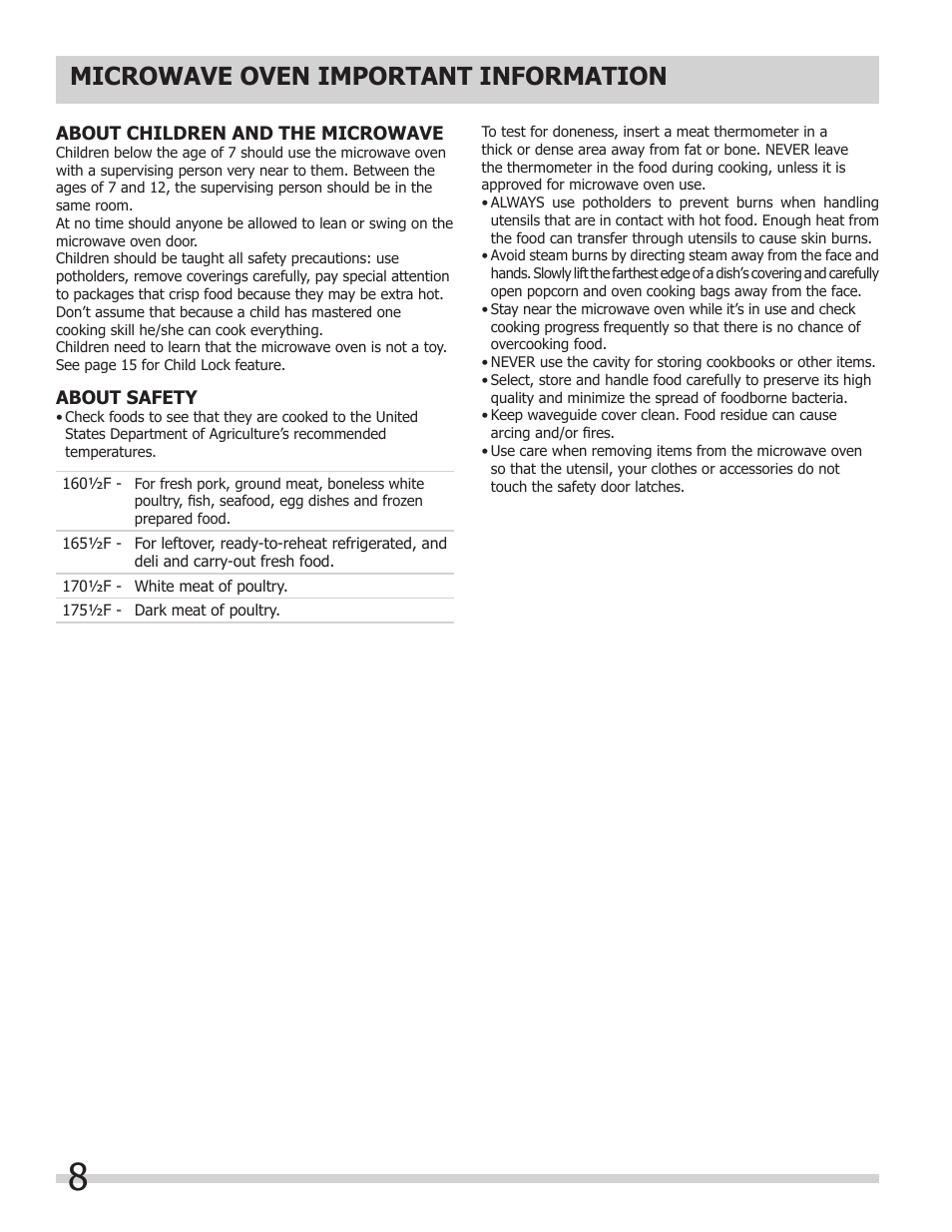 Microwave oven important information | FRIGIDAIRE 318205149 User Manual | Page 8 / 44