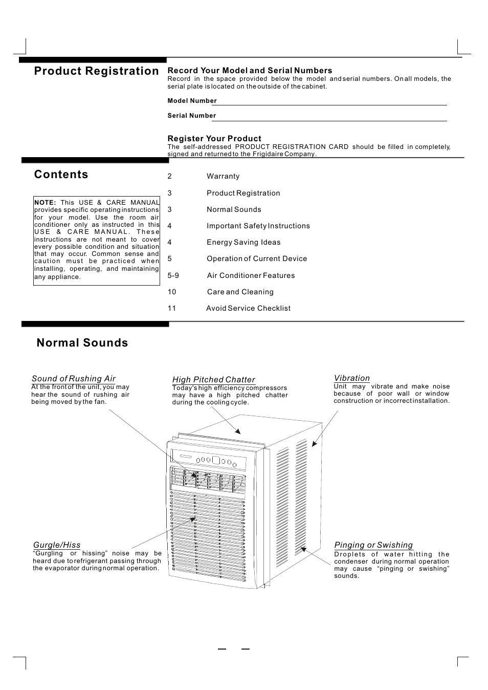 Т³гж 3, Normal sounds, Product registration contents | FRIGIDAIRE 819042059-01 User Manual | Page 3 / 11