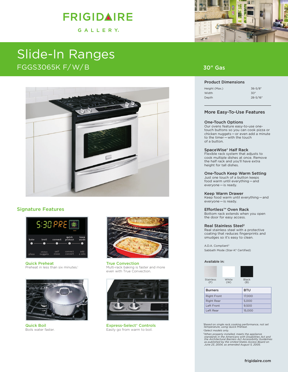 FRIGIDAIRE SLIDE-IN RANGES FGGS3065K User Manual | 5 pages