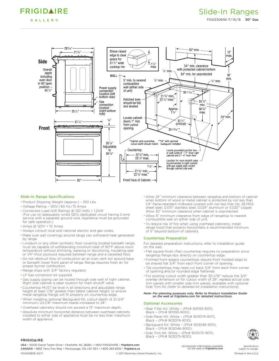 30" gas slide-in range gallery, Slide-in ranges | FRIGIDAIRE SLIDE-IN RANGES FGGS3065K User Manual | Page 3 / 5