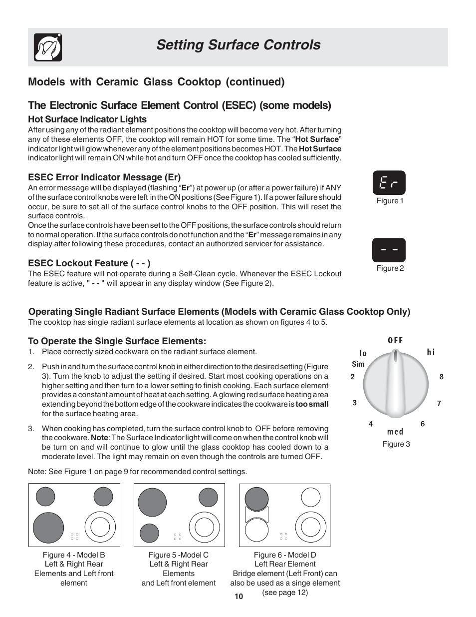 Setting surface controls, Models with ceramic glass cooktop (continued) | FRIGIDAIRE 318203821 User Manual | Page 10 / 28