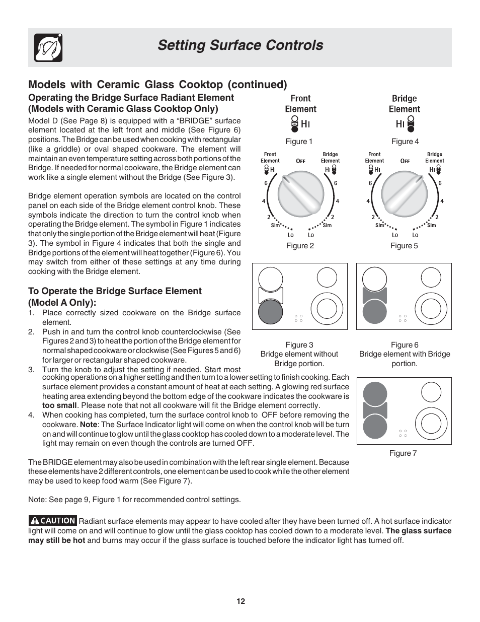 Setting surface controls, Models with ceramic glass cooktop (continued) | FRIGIDAIRE 318203821 User Manual | Page 12 / 28