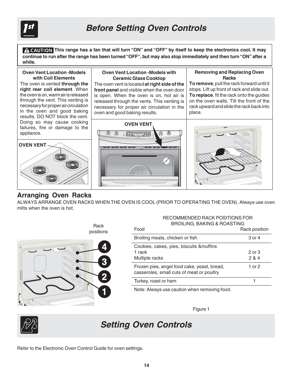 Before setting oven controls, Setting oven controls, Arranging oven racks | FRIGIDAIRE 318203821 User Manual | Page 14 / 28