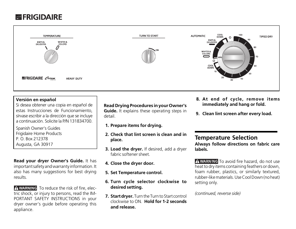 FRIGIDAIRE FDGB34RG User Manual | 2 pages