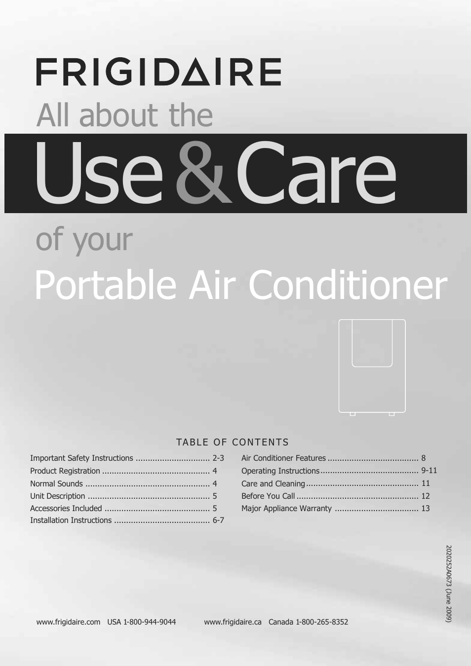 FRIGIDAIRE 2020252A0673 User Manual | 13 pages