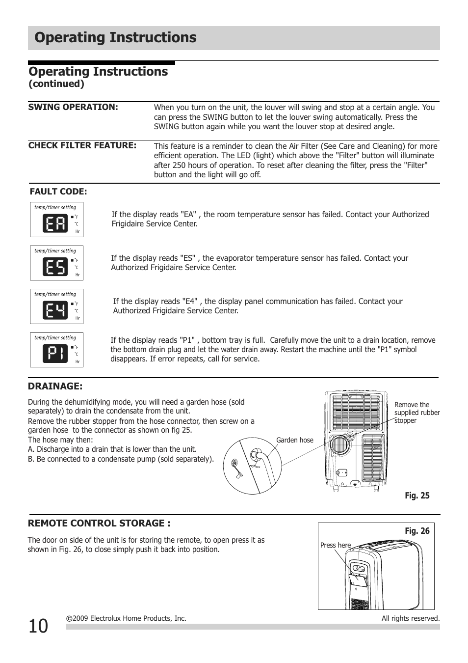 Operating instructions | FRIGIDAIRE 2020252A0673 User Manual | Page 10 / 13