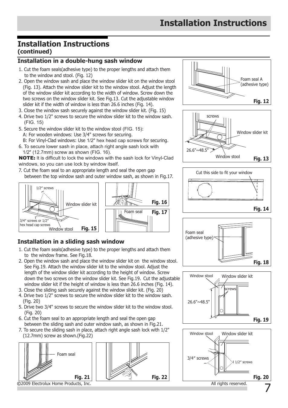 Installation instructions | FRIGIDAIRE 2020252A0673 User Manual | Page 7 / 13