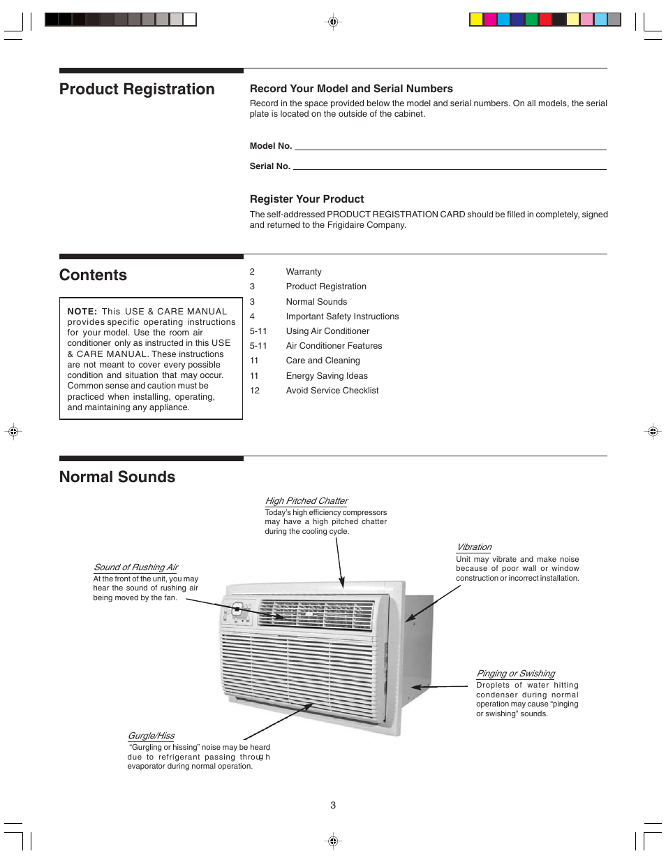 0roduct #ontents .ormal | FRIGIDAIRE 220219A255 User Manual | Page 3 / 12