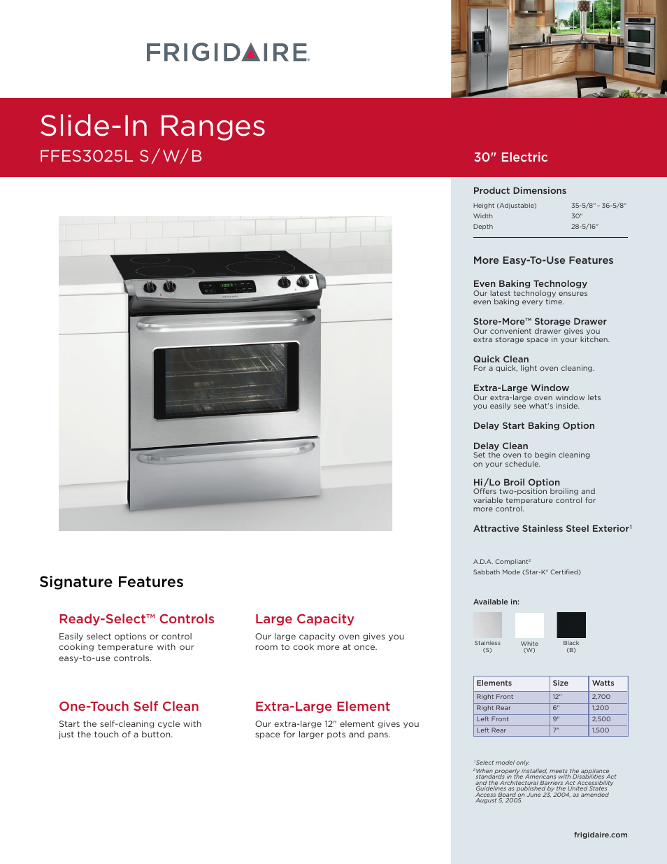 FRIGIDAIRE FFES3025L User Manual | 2 pages