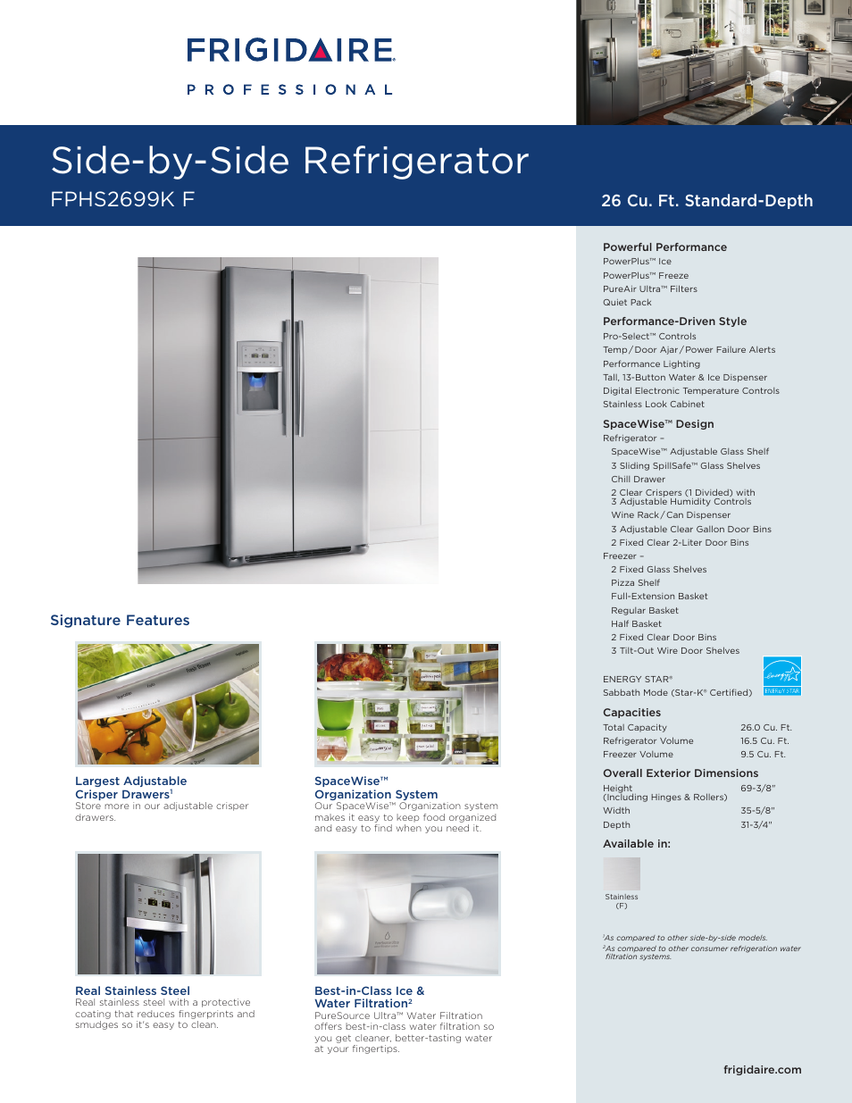 FRIGIDAIRE FPHS2699KF User Manual | 2 pages