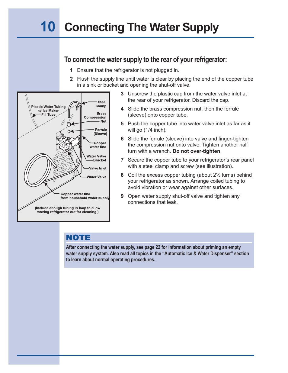 Connecting the water supply | FRIGIDAIRE 241540101 User Manual | Page 10 / 40
