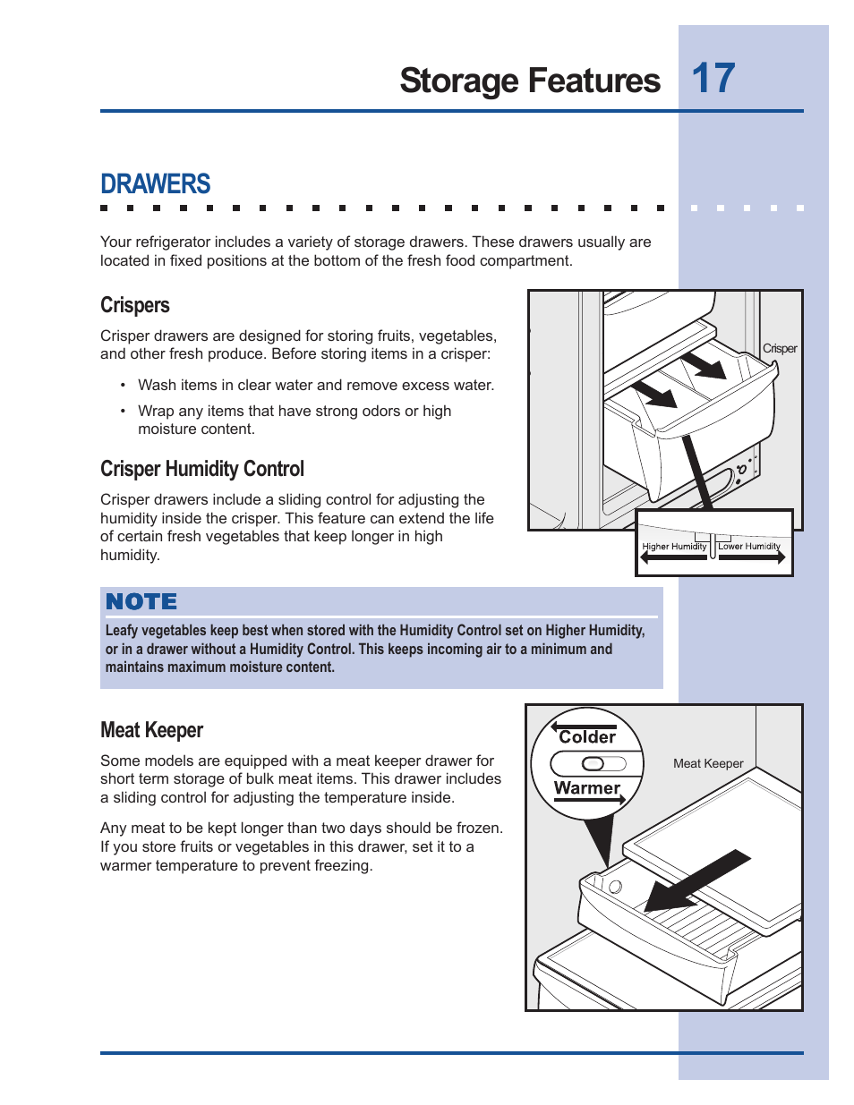 Storage features, Drawers | FRIGIDAIRE 241540101 User Manual | Page 17 / 40