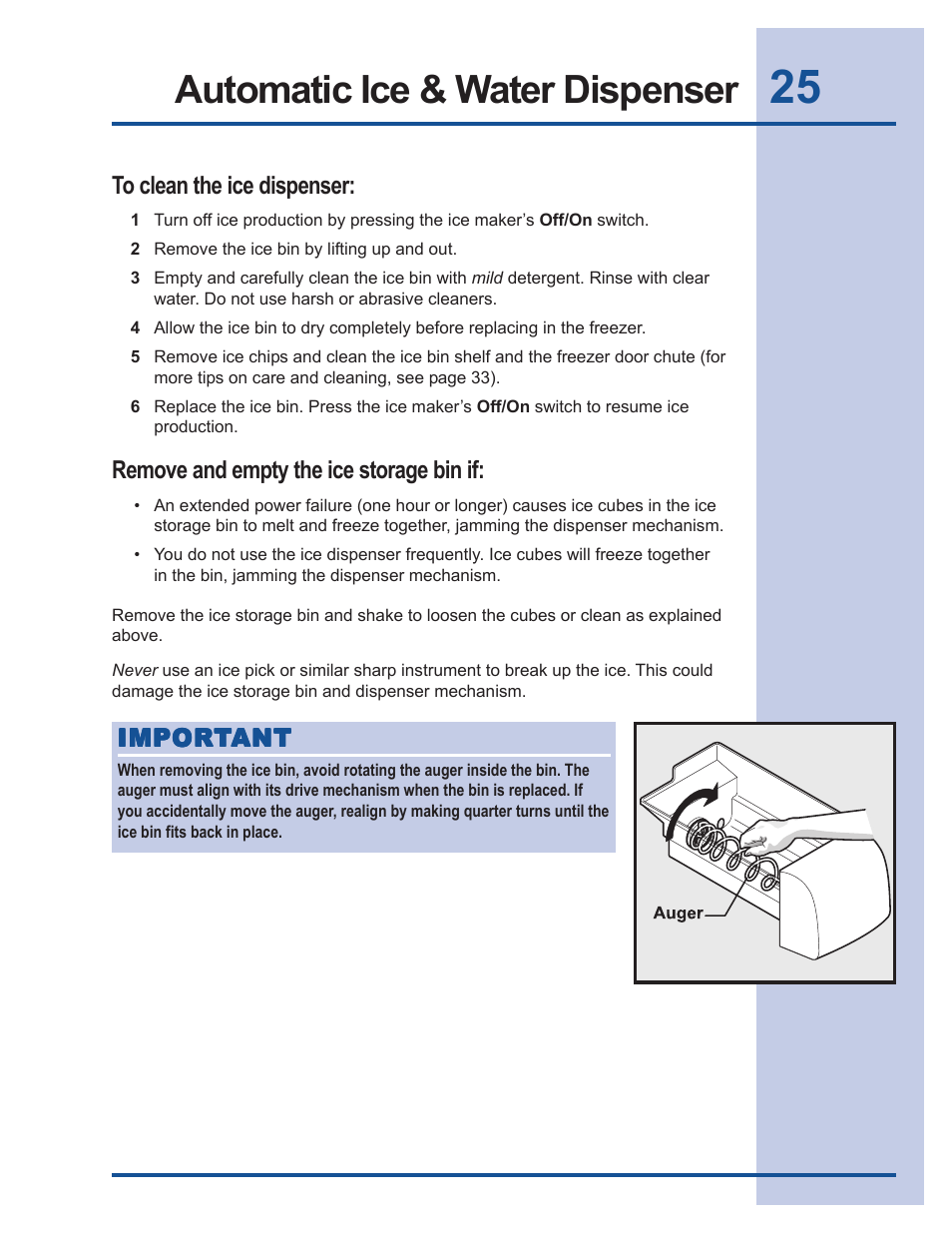 Automatic ice & water dispenser | FRIGIDAIRE 241540101 User Manual | Page 25 / 40
