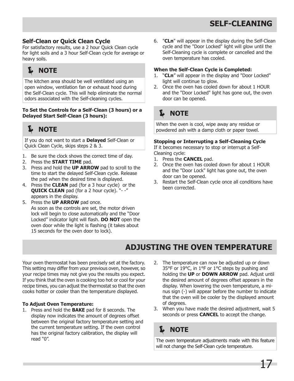 Self-cleaning, Adjusting the oven temperature | FRIGIDAIRE 318205325 User Manual | Page 17 / 22