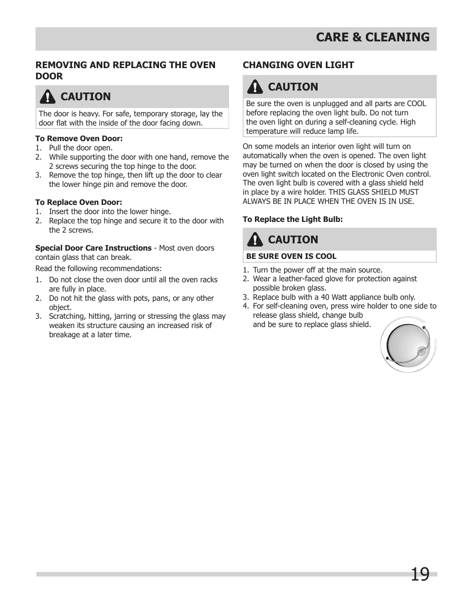 Care & cleaning, Caution | FRIGIDAIRE 318205325 User Manual | Page 19 / 22