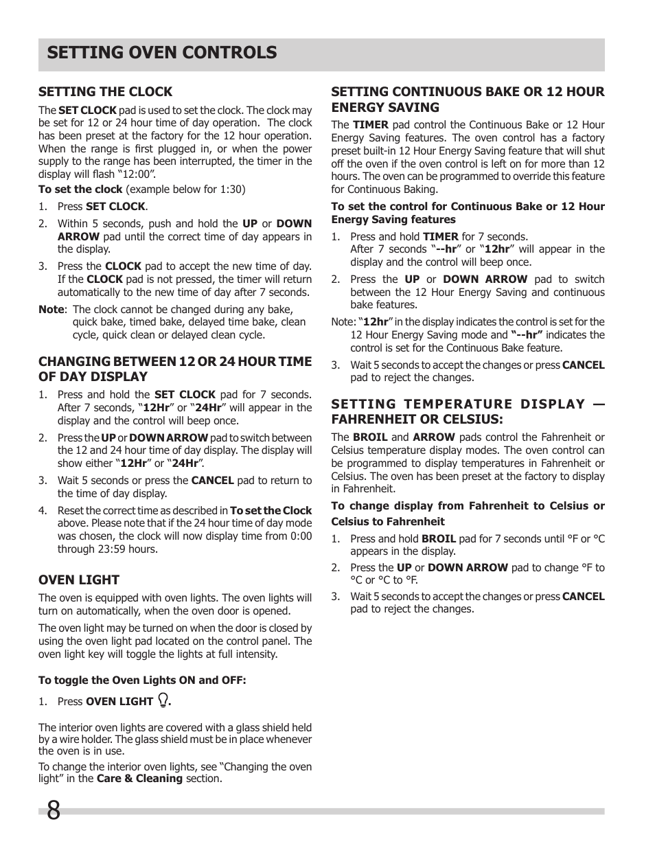 Setting oven controls | FRIGIDAIRE 318205325 User Manual | Page 8 / 22