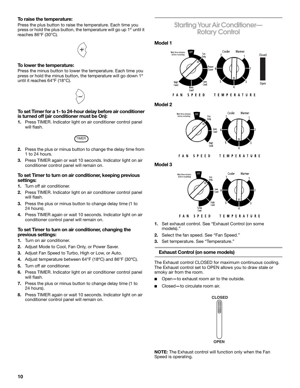 Starting your air conditioner— rotary control | FRIGIDAIRE 66121330 User Manual | Page 10 / 40