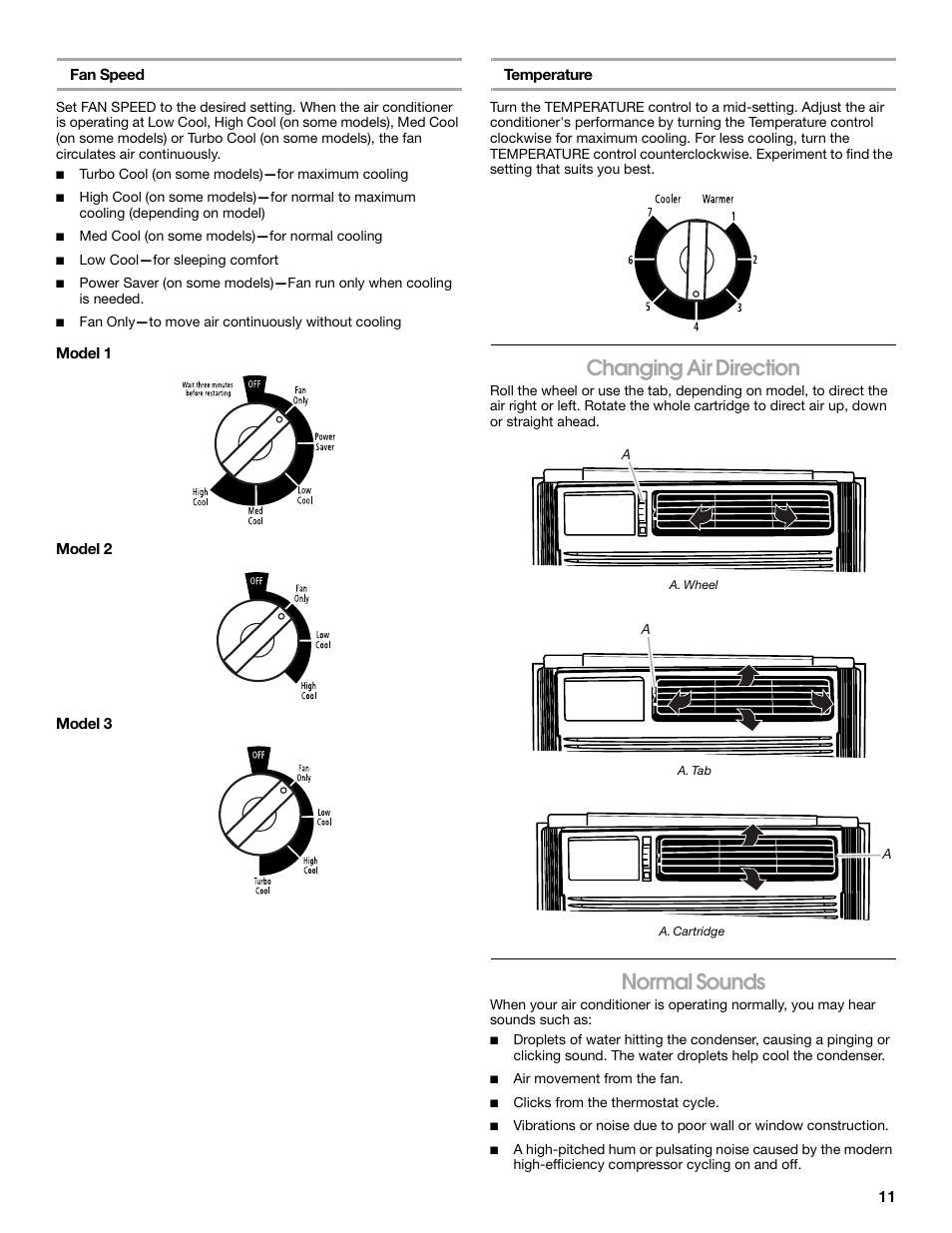 Changing air direction, Normal sounds | FRIGIDAIRE 66121330 User Manual | Page 11 / 40