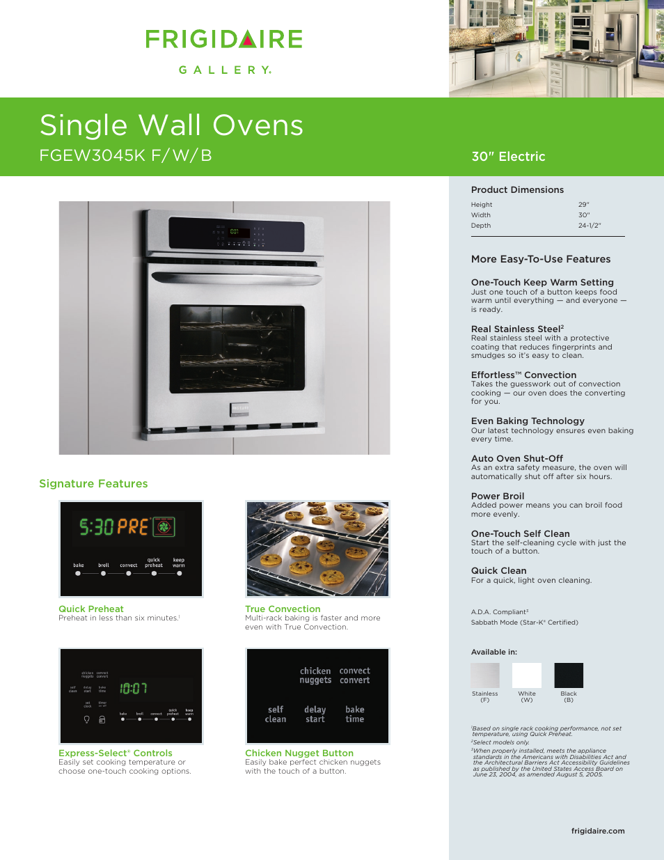 FRIGIDAIRE FGEW3045K F/W/B User Manual | 9 pages