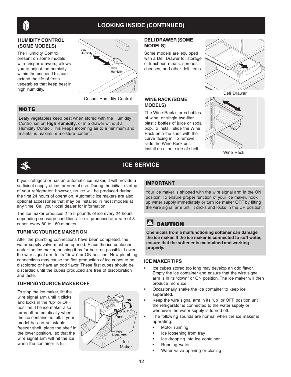 Looking inside (continued), Ice service | FRIGIDAIRE Top Mount Refrigerator 241694400 User Manual | Page 12 / 18