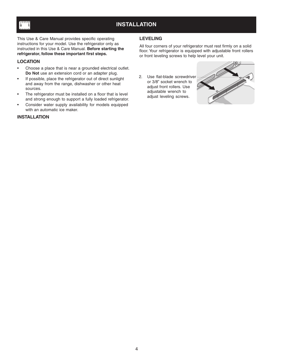 Installation | FRIGIDAIRE Top Mount Refrigerator 241694400 User Manual | Page 4 / 18