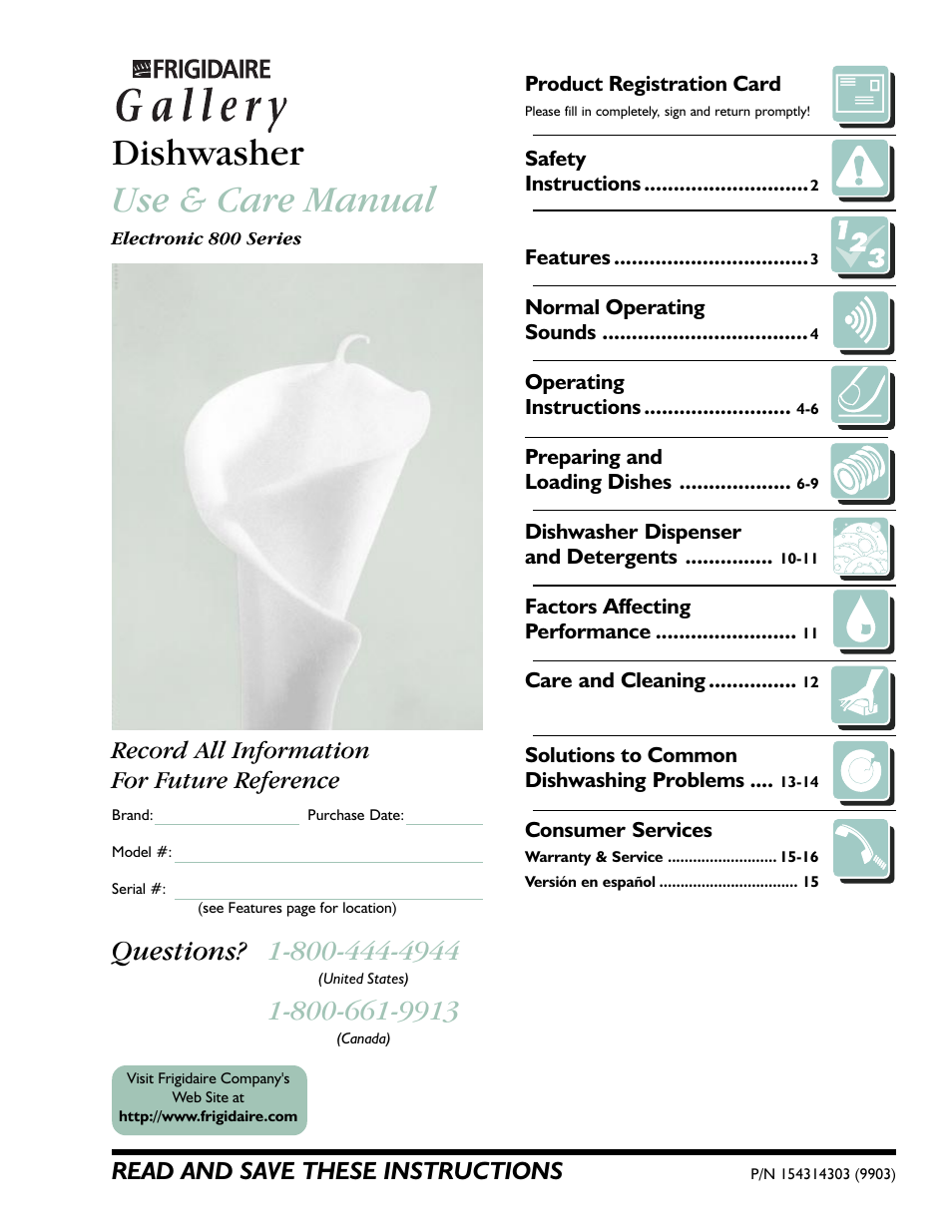 FRIGIDAIRE 800 Series User Manual | 16 pages