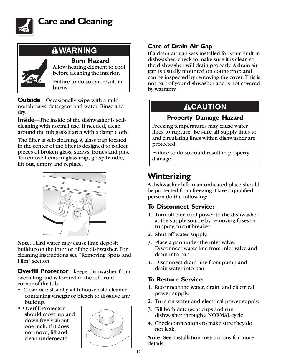 Care and cleaning, Winterizing | FRIGIDAIRE 800 Series User Manual | Page 12 / 16