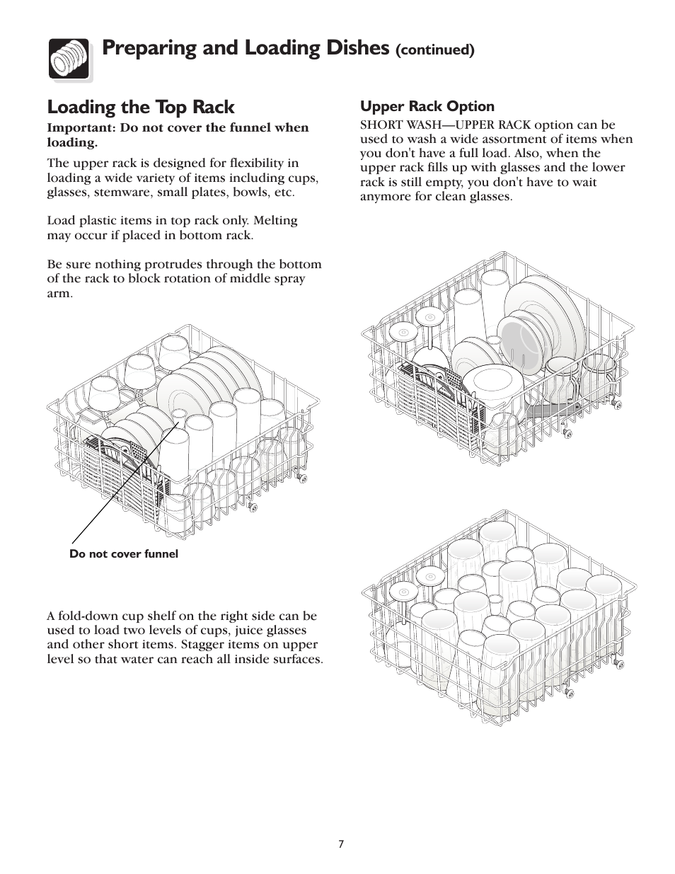 Preparing and loading dishes, Loading the top rack | FRIGIDAIRE 800 Series User Manual | Page 7 / 16