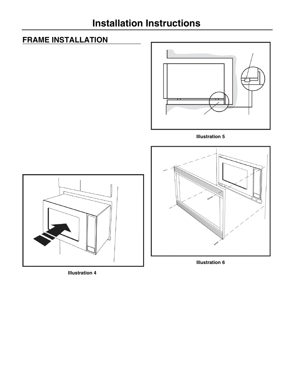 Installation instructions, Frame installation | FRIGIDAIRE MWTK(P)30K User Manual | Page 4 / 4
