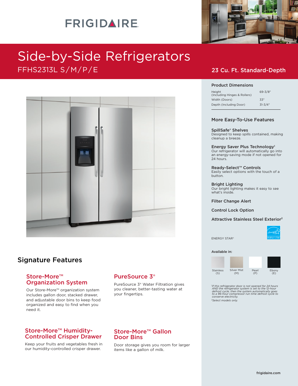 FRIGIDAIRE FFHS2313L User Manual | 3 pages