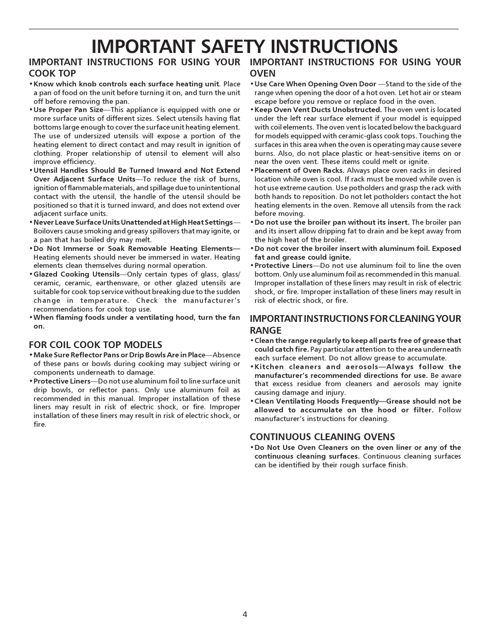 Important safety instructions | FRIGIDAIRE 316135928 User Manual | Page 4 / 16