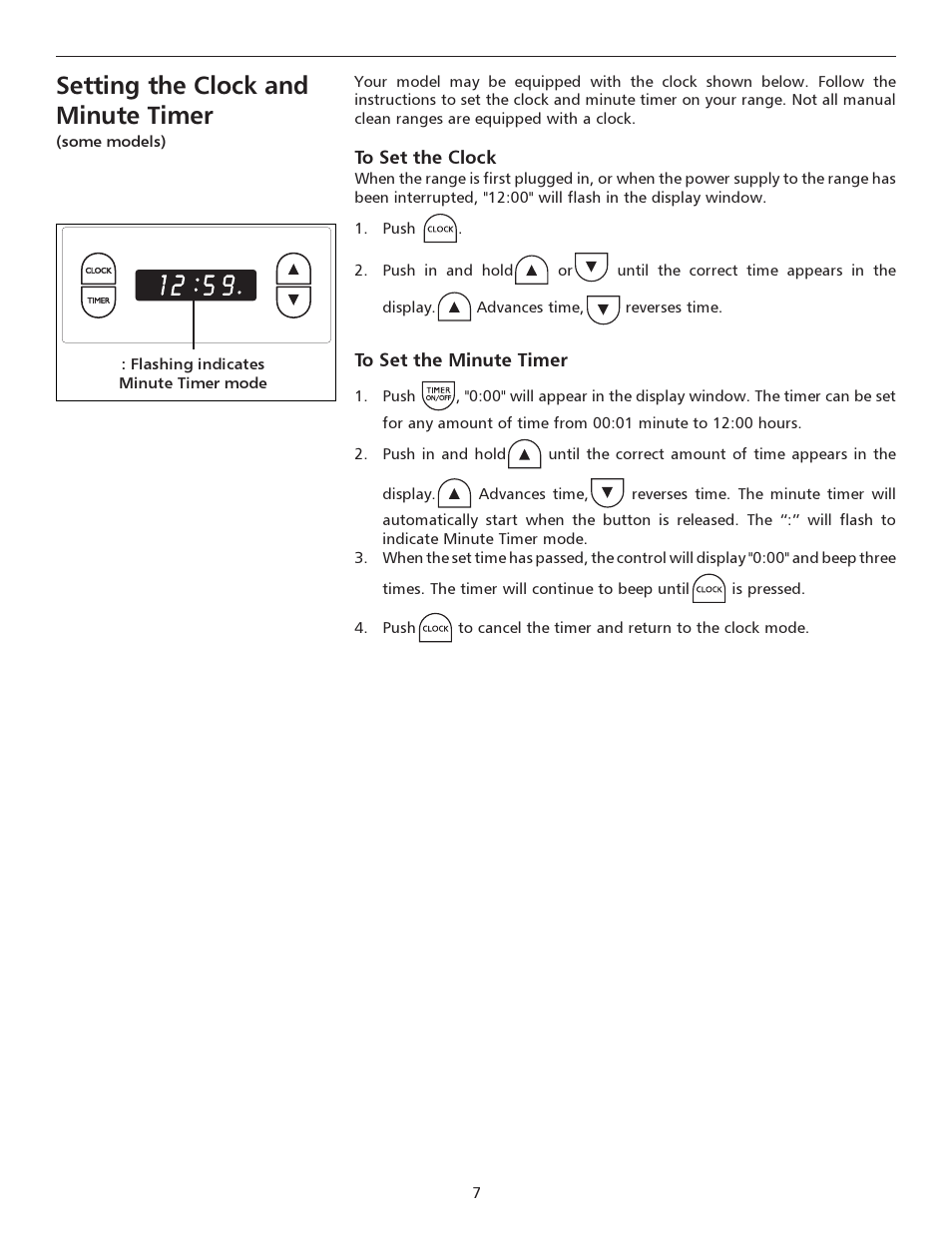 Setting the clock and minute timer | FRIGIDAIRE 316135928 User Manual | Page 7 / 16