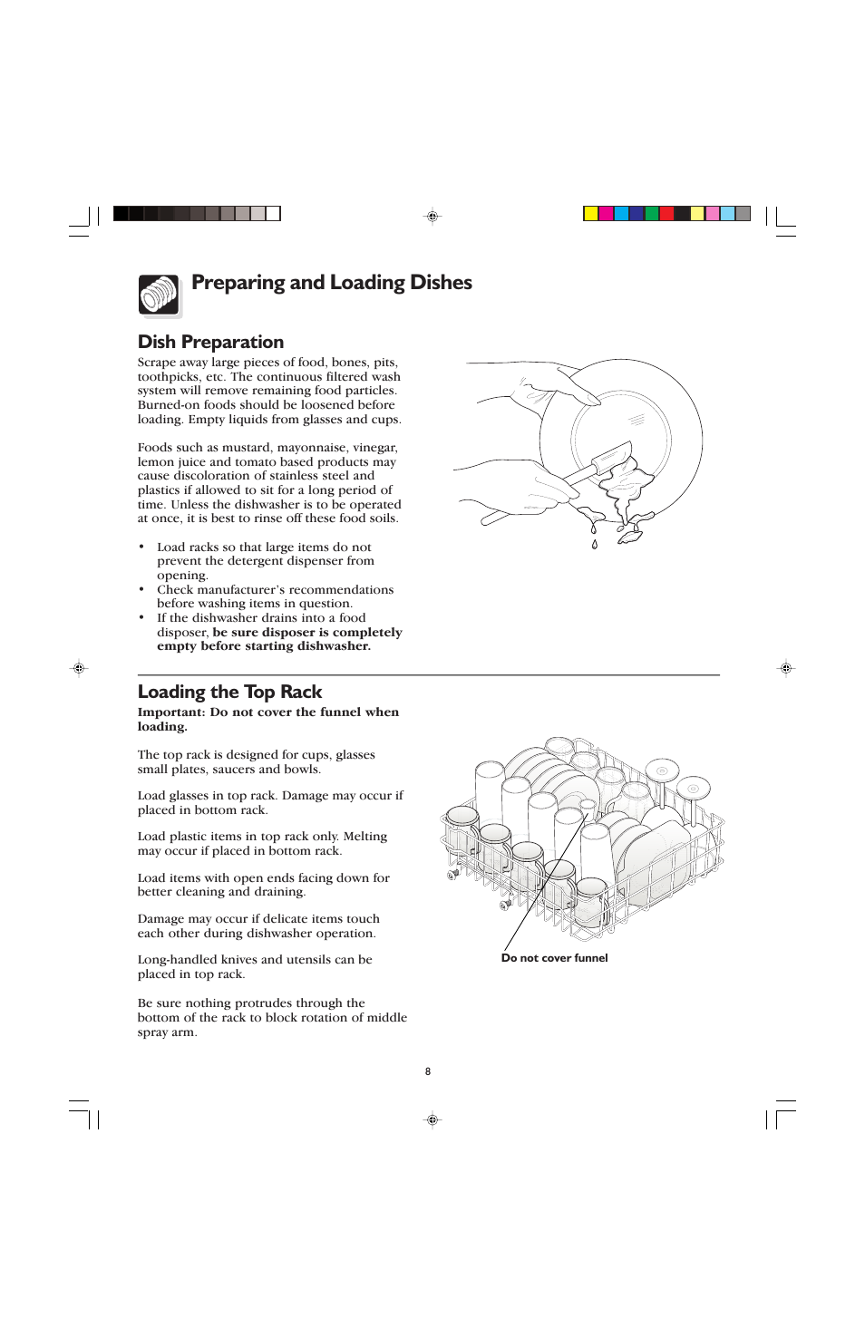 Preparing and loading dishes, Dish preparation, Loading the top rack | FRIGIDAIRE 100 User Manual | Page 10 / 20