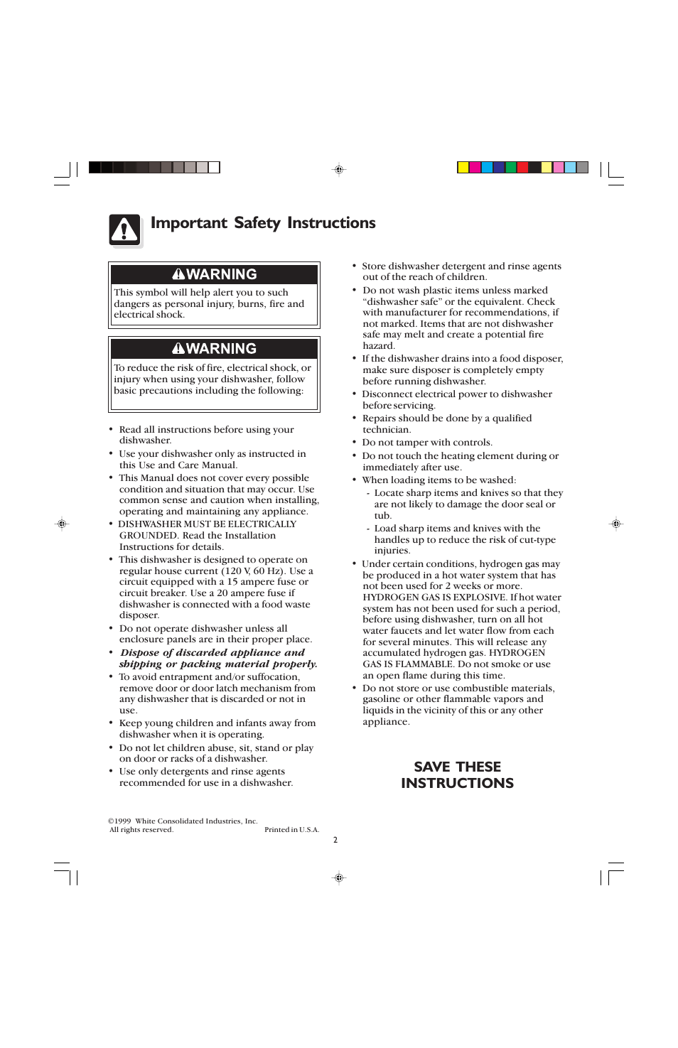 Important safety instructions, Save these instructions | FRIGIDAIRE 100 User Manual | Page 4 / 20