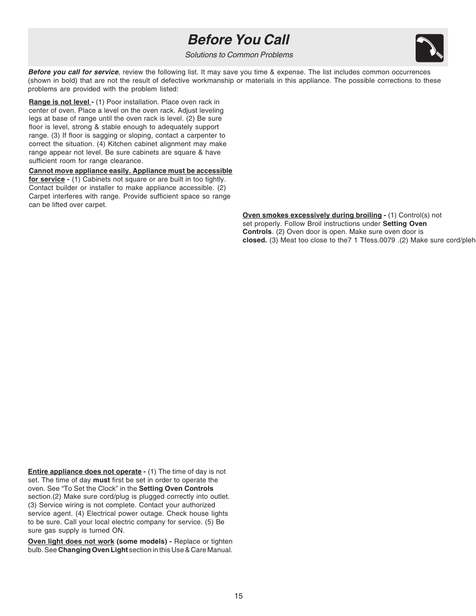 Before you call | FRIGIDAIRE 316417121 User Manual | Page 15 / 16