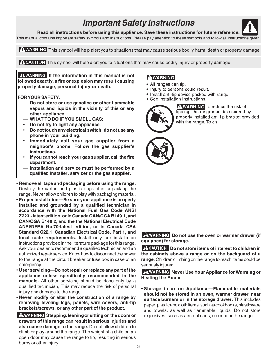 Important safety instructions | FRIGIDAIRE 316417121 User Manual | Page 3 / 16