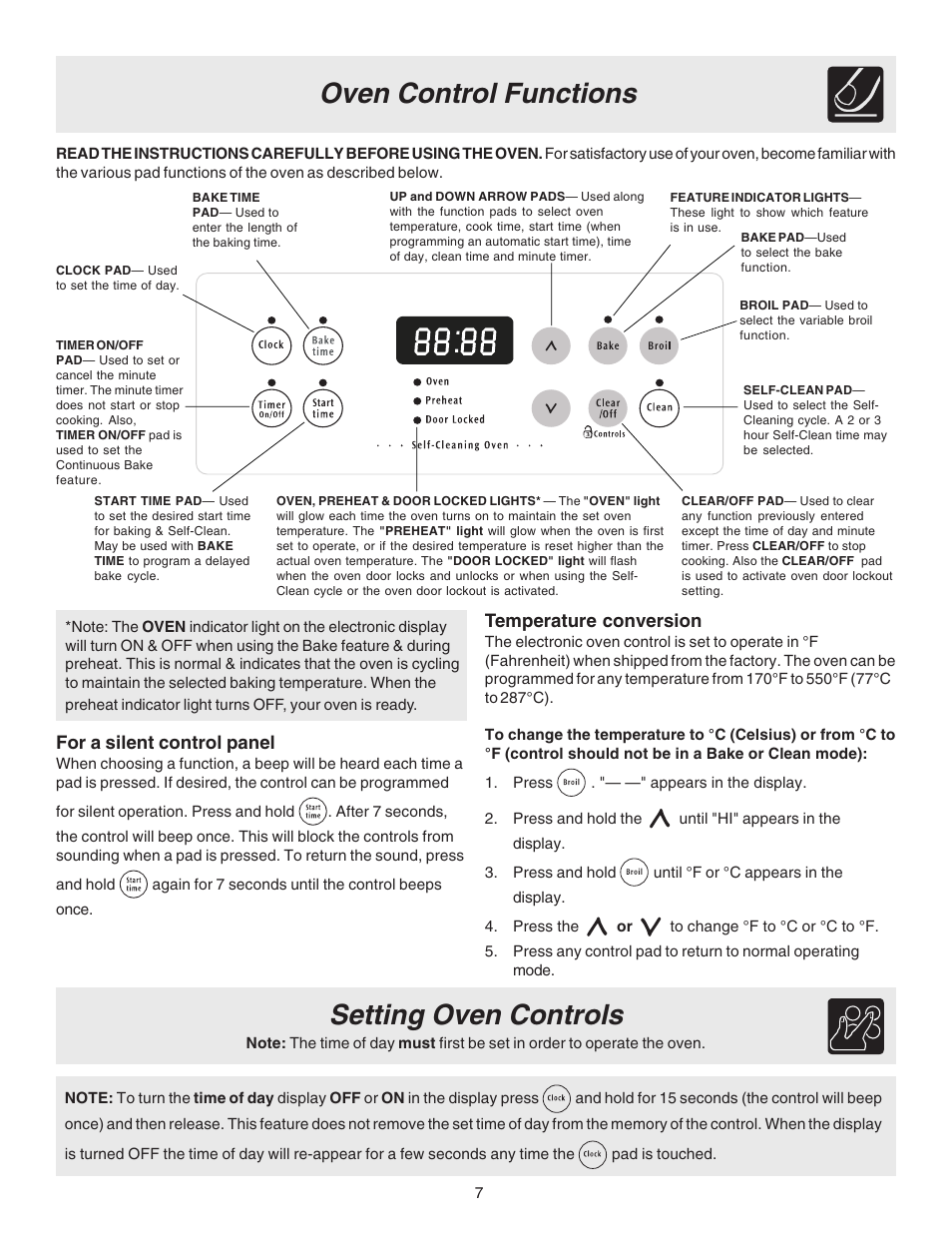 Oven control functions, Setting oven controls | FRIGIDAIRE 316417121 User Manual | Page 7 / 16