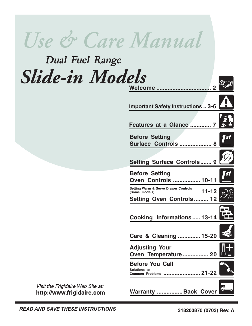 FRIGIDAIRE 318203870 User Manual | 24 pages