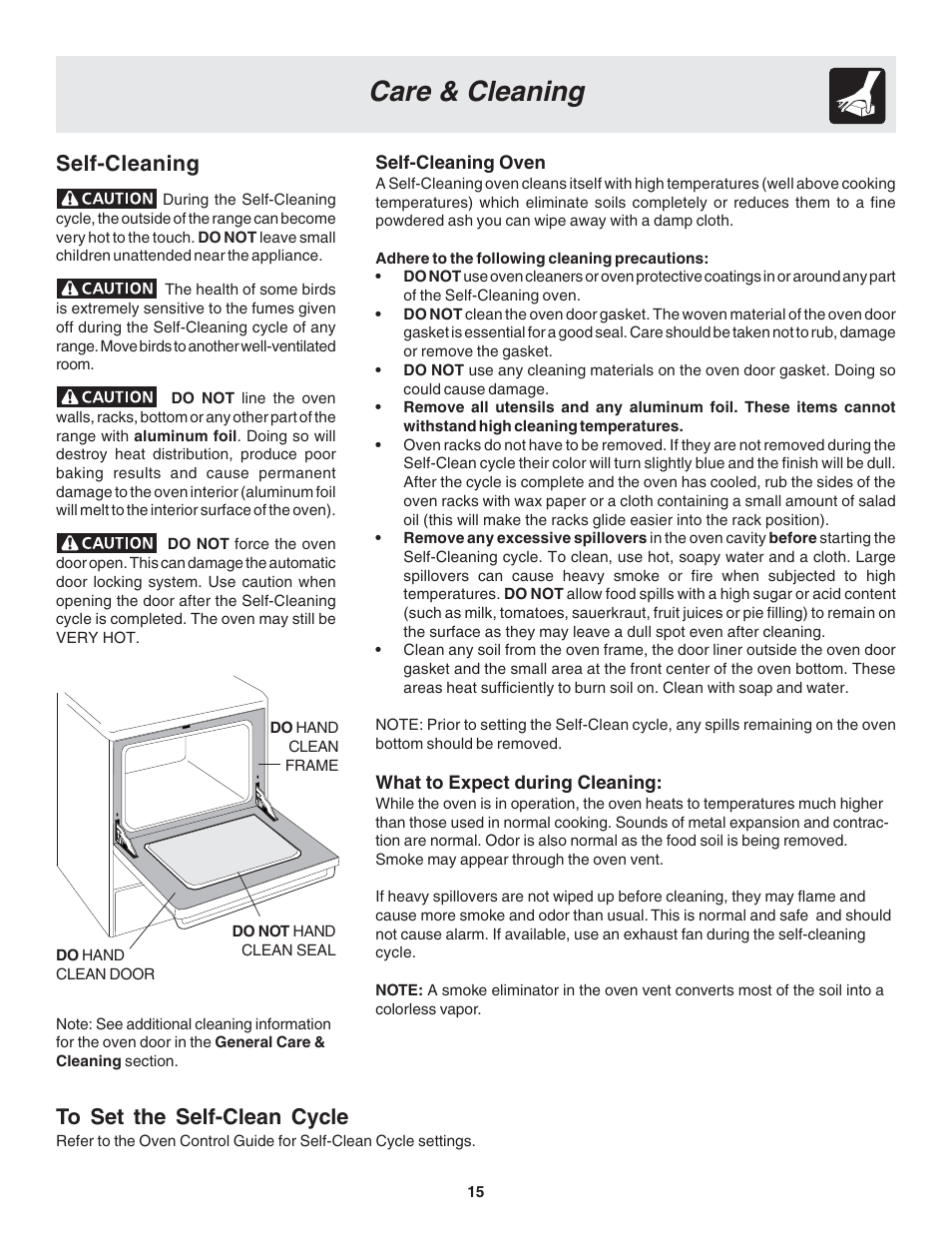 Care & cleaning, Self-cleaning | FRIGIDAIRE 318203870 User Manual | Page 15 / 24