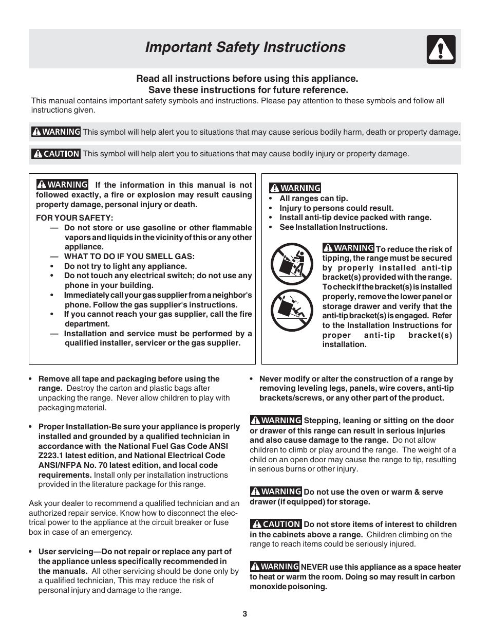 Important safety instructions | FRIGIDAIRE 318203870 User Manual | Page 3 / 24