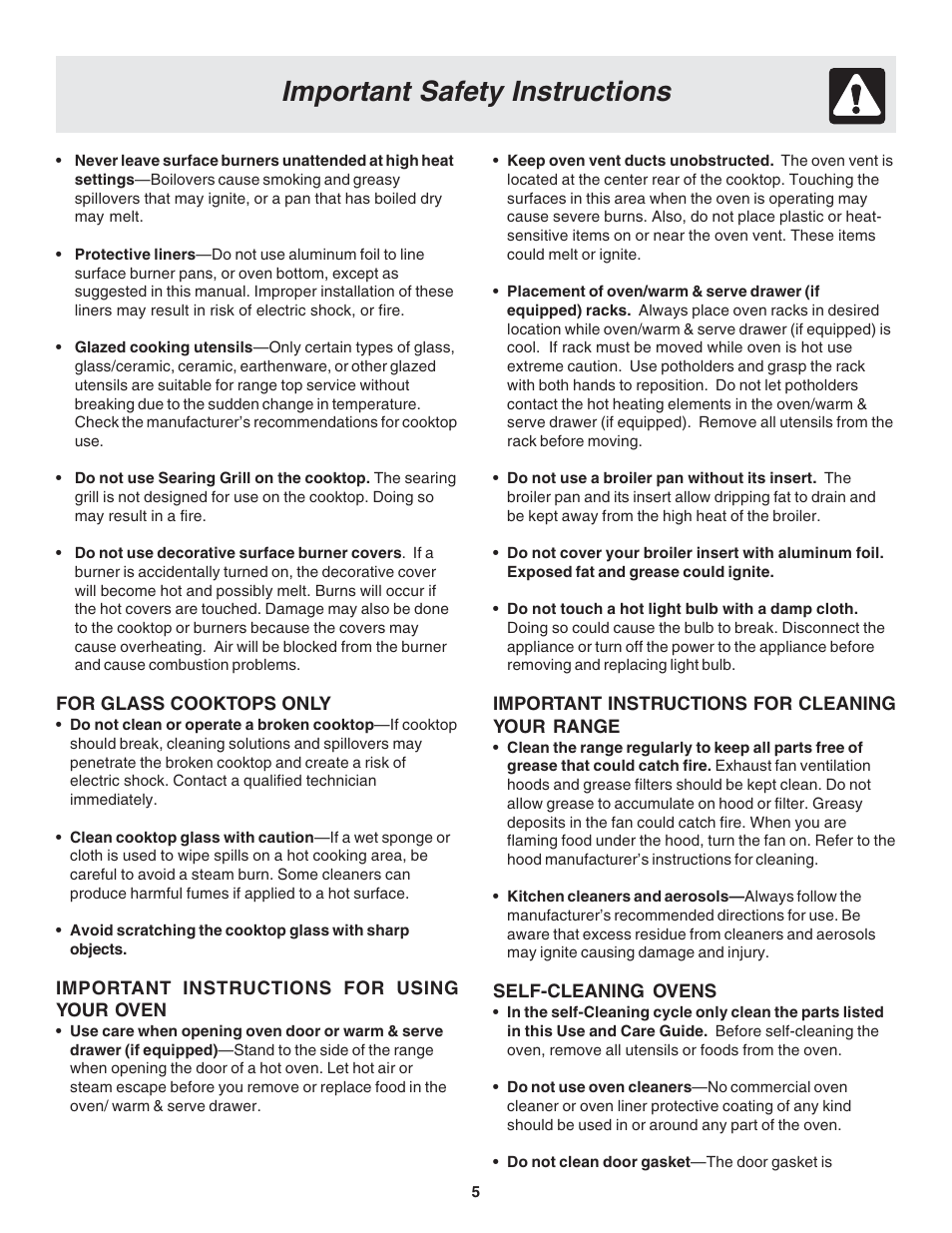 Important safety instructions | FRIGIDAIRE 318203870 User Manual | Page 5 / 24