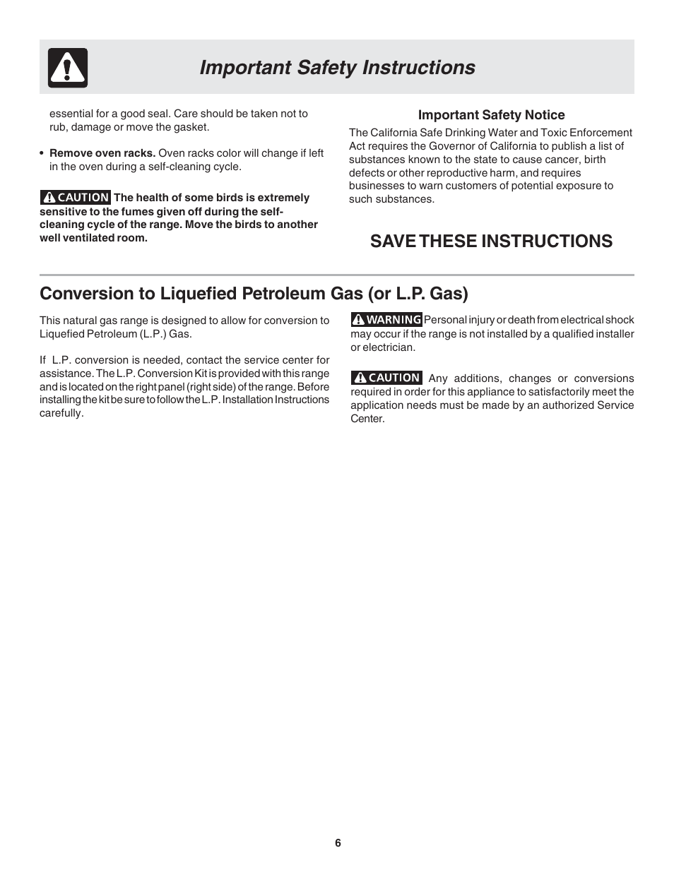 Important safety instructions, Save these instructions | FRIGIDAIRE 318203870 User Manual | Page 6 / 24