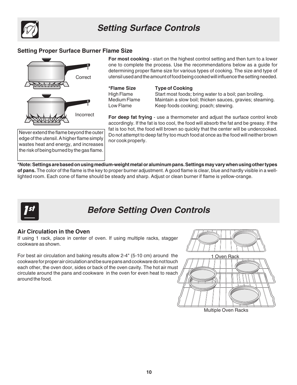 Setting surface controls, Before setting oven controls | FRIGIDAIRE 318200880 User Manual | Page 10 / 24