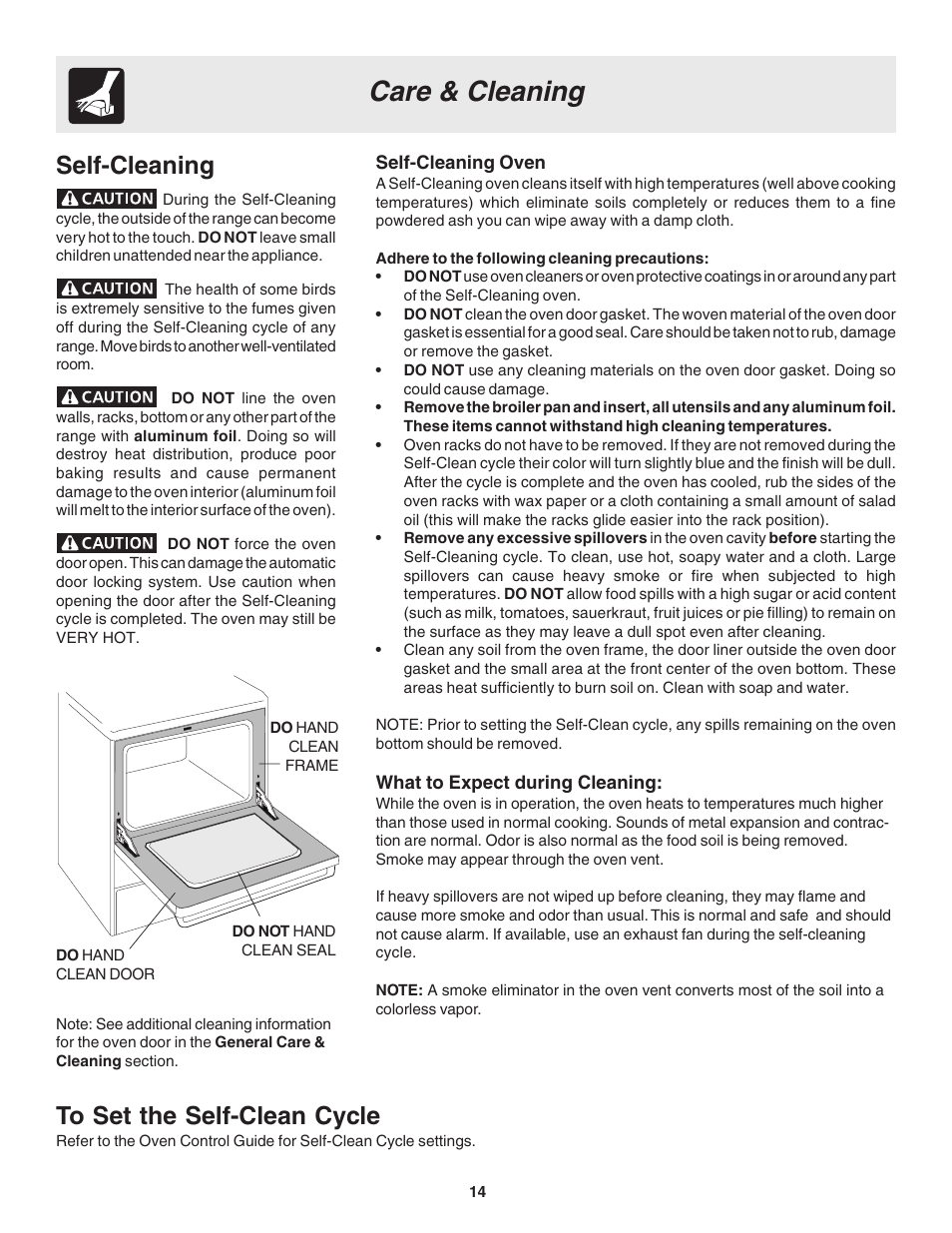 Care & cleaning, Self-cleaning | FRIGIDAIRE 318200880 User Manual | Page 14 / 24